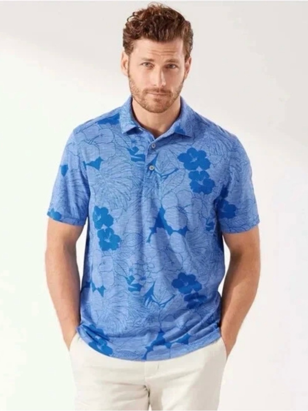 Tommy Bahama Eclectic Grandpa Tropical Blue Floral Polo Shirt Men’s L
